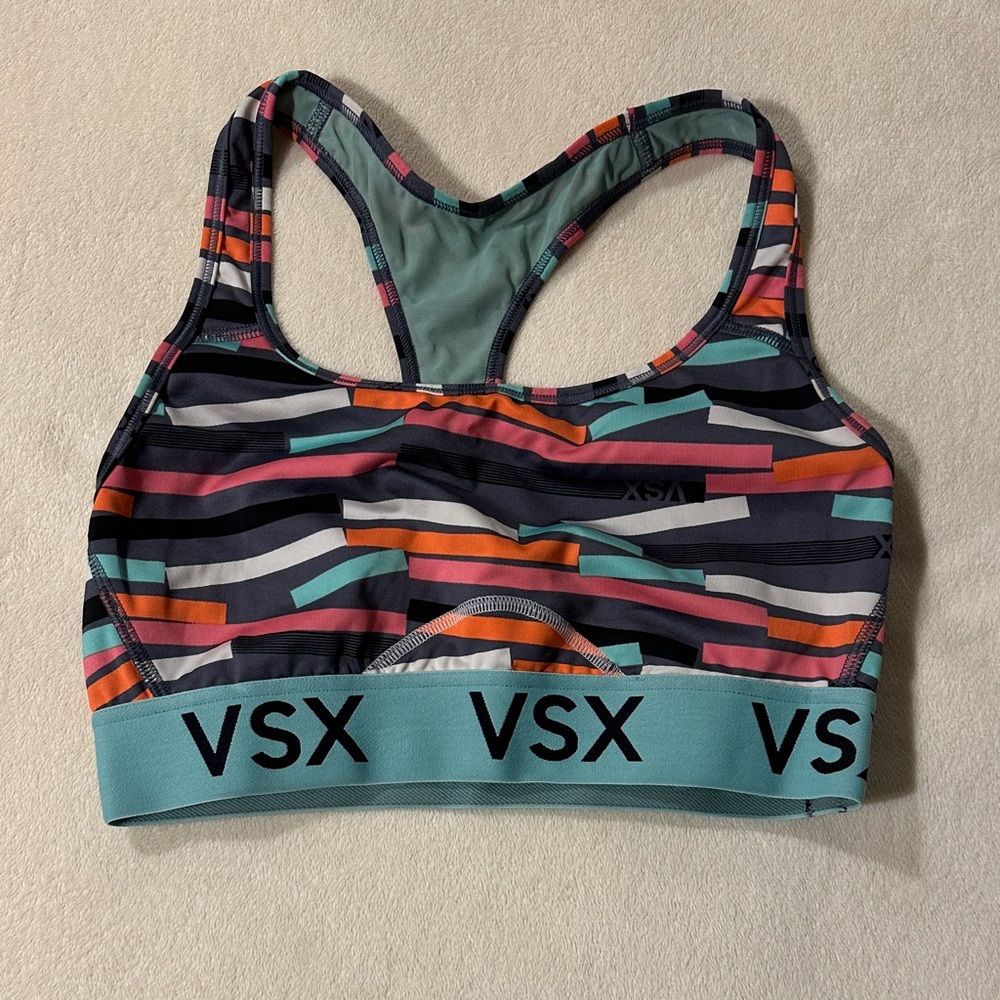 VSX Striped Sports Bra with Teal Band